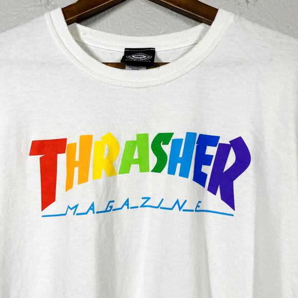 Thrasher Magazine Rainbow Tee Short Sleeve White Shirt - L - Picture 2 of 4